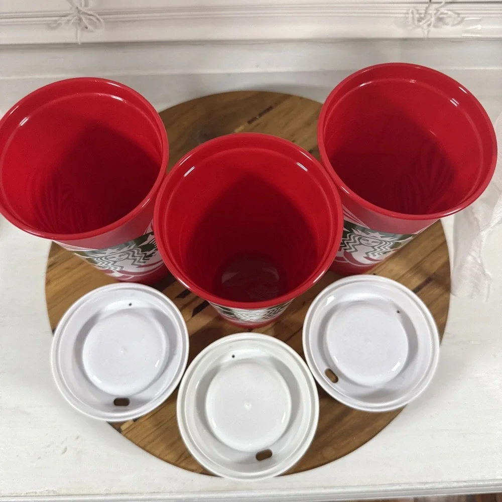 NEW 2013 Starbucks Reusable Red Holiday Hot  Cups Lids 16oz 25th Anniversary Cup